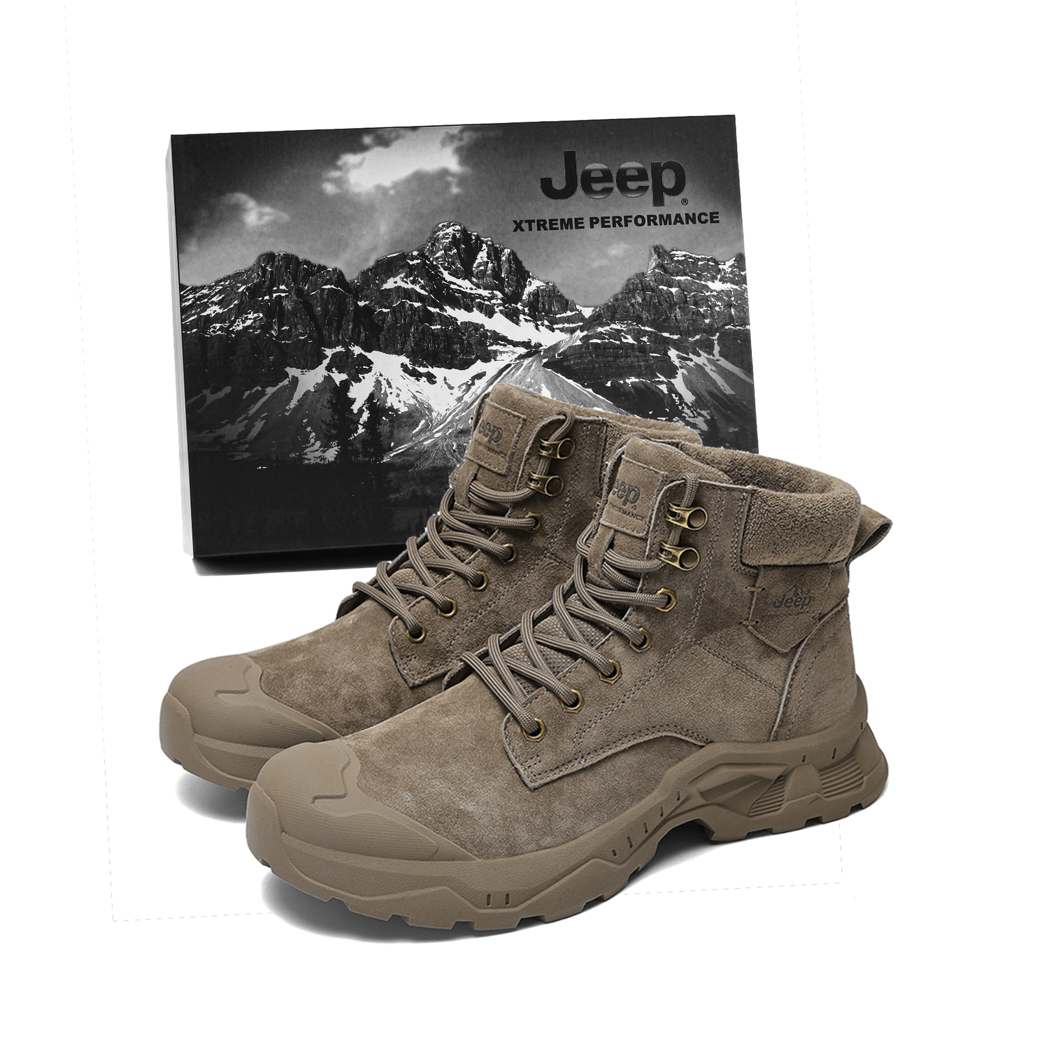 

Утепленные высокие кроссовки с амортизацией, противоскользящей и износостойкой подошвой, дышащие, увеличивающие рост Jeep, хаки[classic]