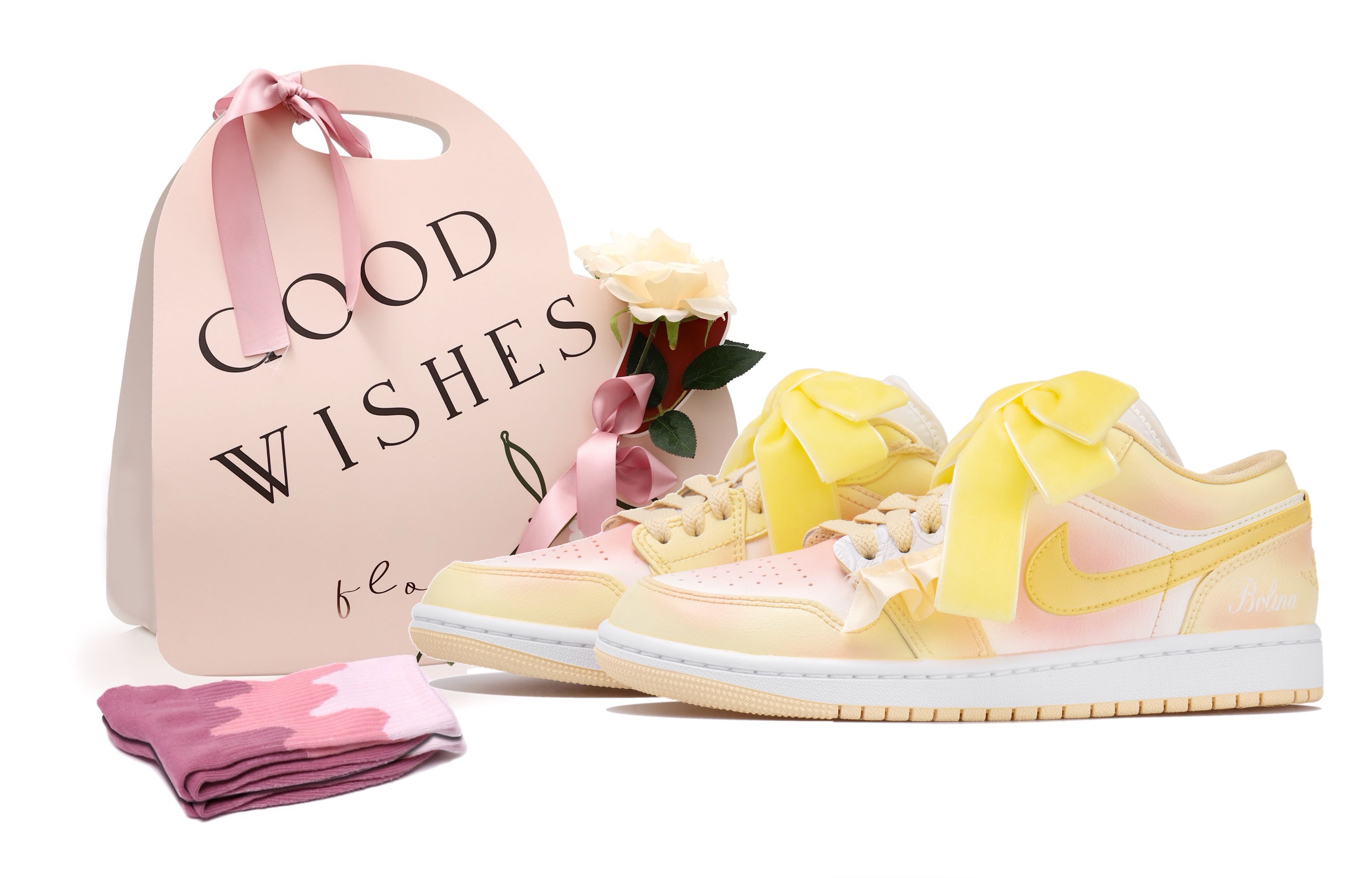 

Кроссовки Air Jordan 1 Vintage Basketball Shoes Women's Low-top White/yellow/pink, белый