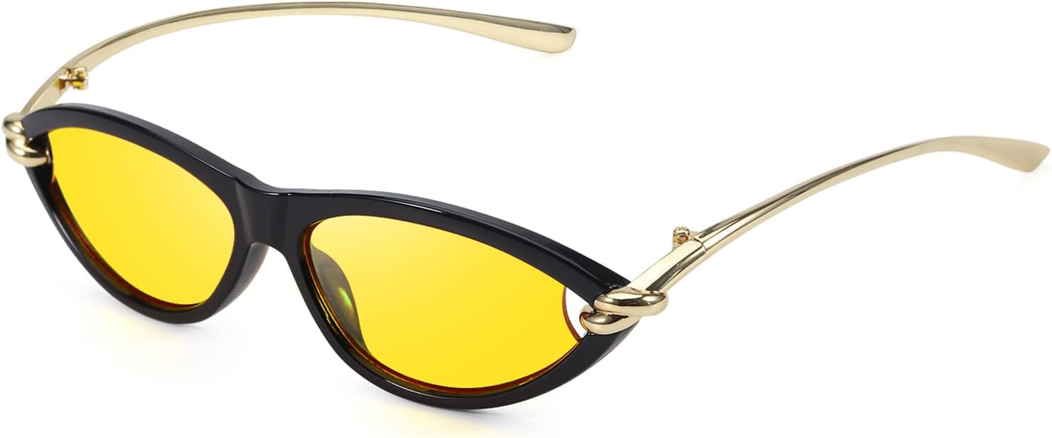 

Модные женские солнцезащитные очки «кошачий глаз» с золотыми акцентами, винтажные солнцезащитные очки «кошачий глаз» для повседневной носки и отдыха DreamCalf, A07- Black/Yellow