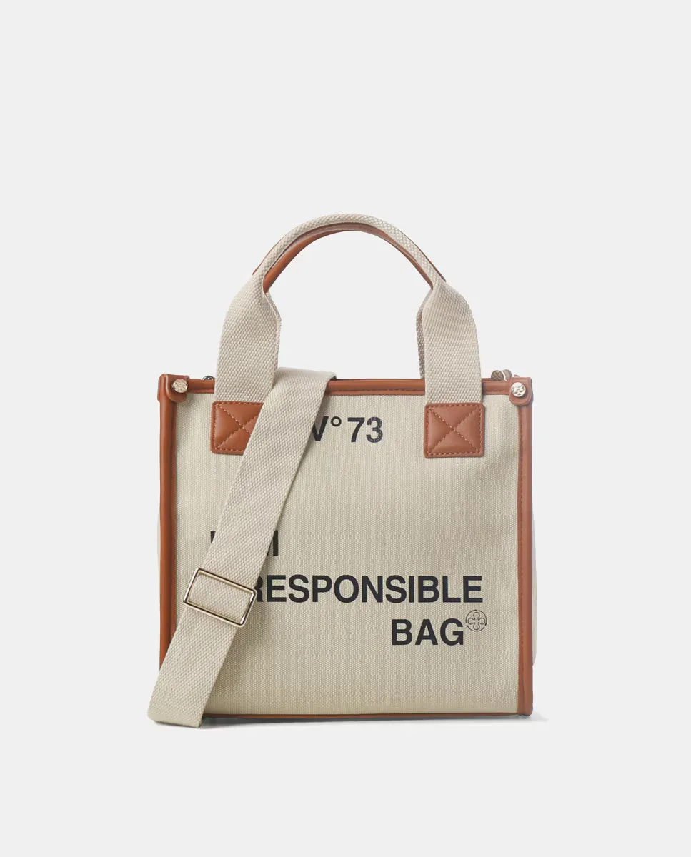

Сумка-шоппер из холщовой ткани среднего размера с контрастным принтом Vº73 Venezia, цвет Natural
