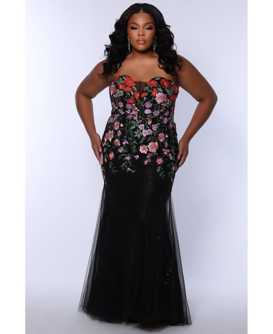 

Женское приталенное платье с цветочным принтом и вырезом сердечко Sydney's Closet, Black floral