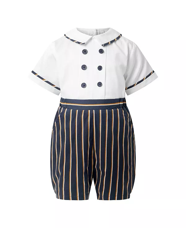 

Детский комбинезон в темно-синюю полоску для мальчиков. Rachel Riley, синий