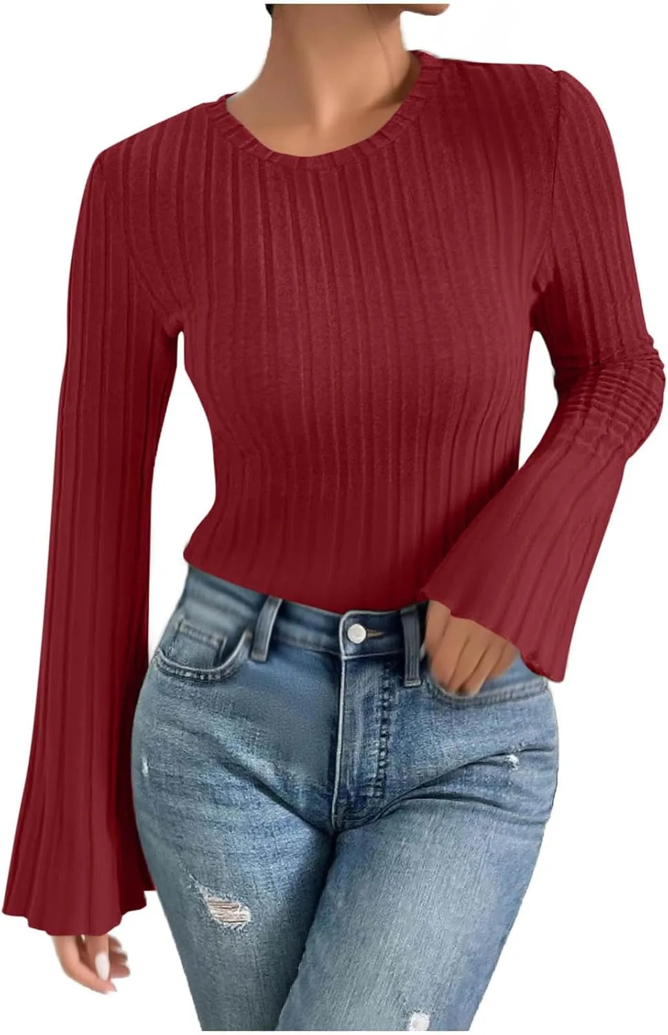 

Женская туника с длинными рукавами-колокол и воротником-гольф