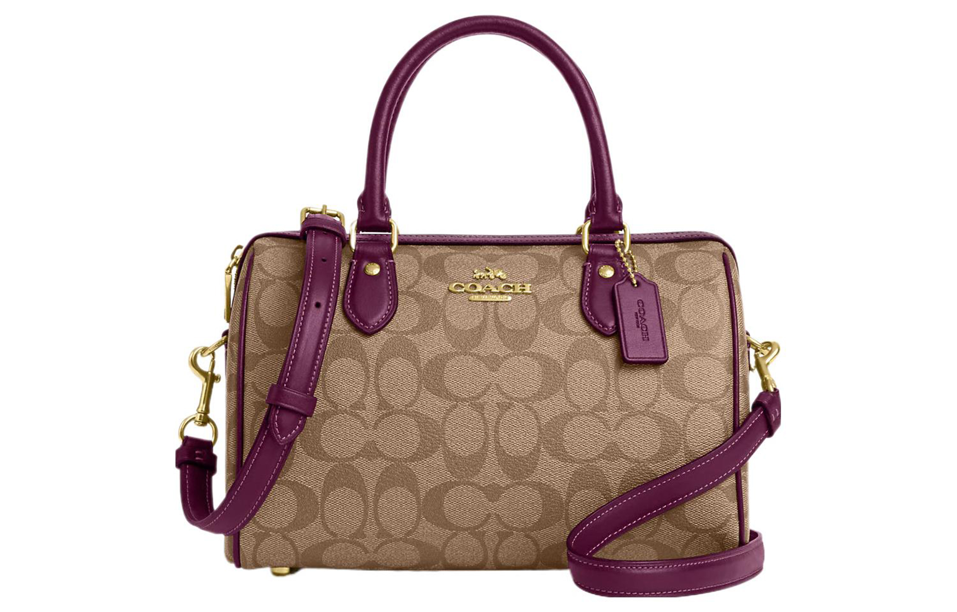 

COACH Рюкзак Rowan Canvas With Leather Boston, сумка через плечо, кроссбоди среднего размера для женщин khaki & berry