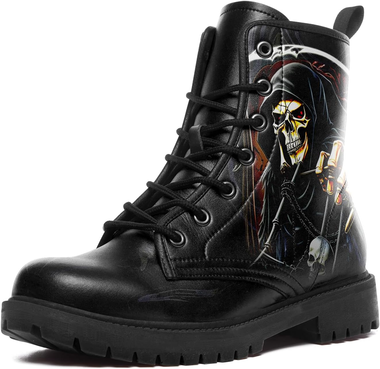 

Ботинки в стиле Череп для мужчин и женщин, противоскользящие, в готическом панк-стиле, массивные черные, из веганской кожи, рабочие ботильоны Coolcustomize