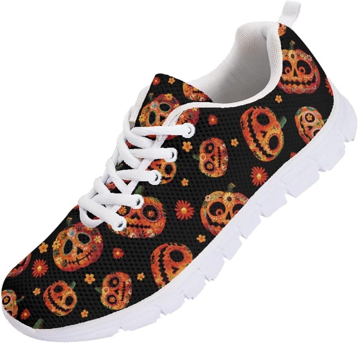 

Кроссовки Forchrinse на Хэллоуин для женщин и мужчин, дышащие, с шнуровкой, для прогулок, повседневные сетчатые, противоскользящие теннисные туфли, Halloween Pumpkins Print