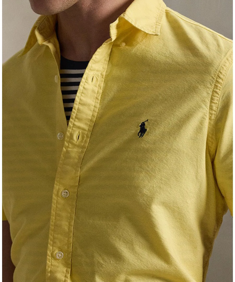 Мужская рубашка Оксфорд, окрашенная в готовом виде Polo Ralph Lauren, corn желтый — фото 3