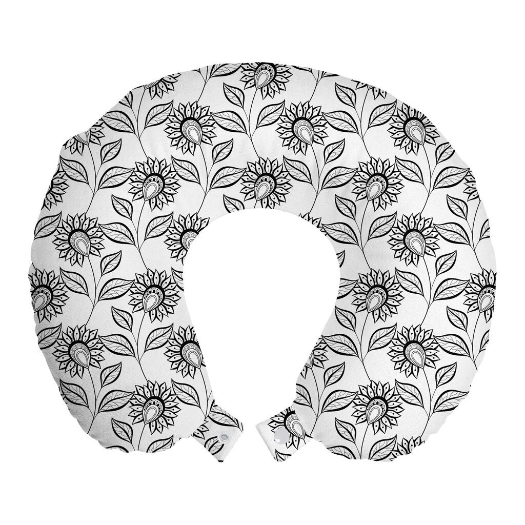 

ABAKUHAUS Восточная подушка для путешествий, поддержка шеи, Outline Flower Art, пенопластовые дорожные принадлежности для самолета и автомобиля, 30x30 см, угольно-серый белый