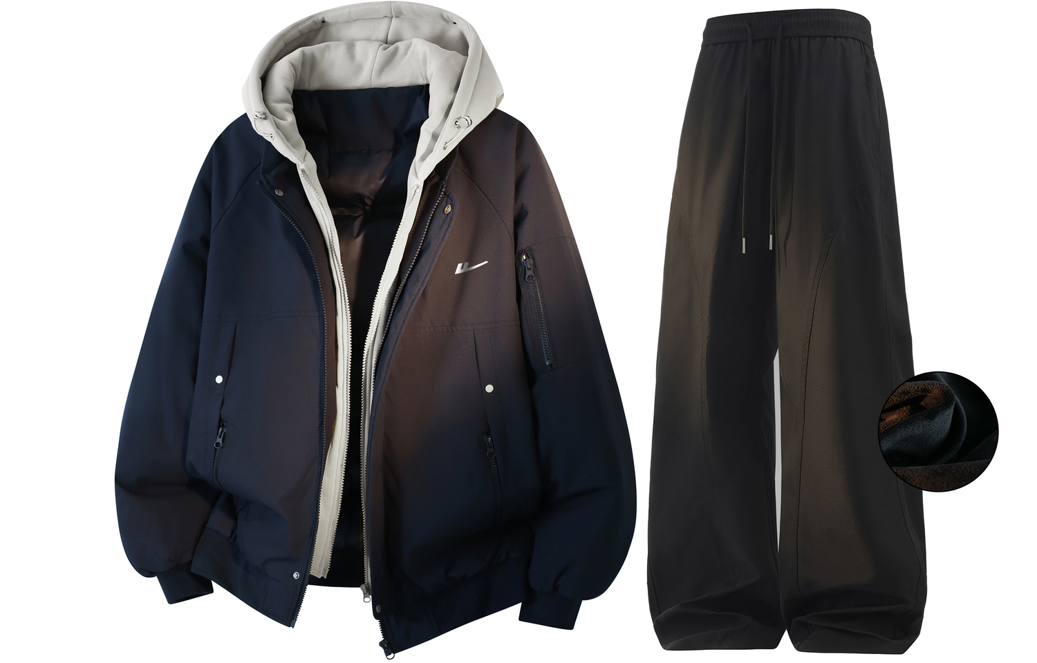 

Кэжуал-костюм Unisex с капюшоном утепленный WARRIOR, темно-синий+черный[fleece-lined]