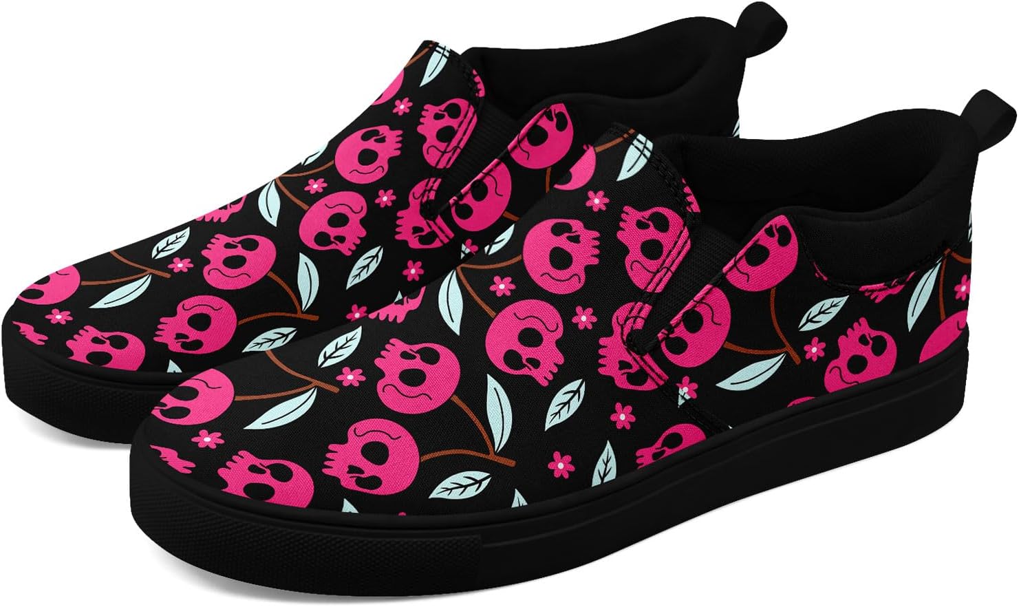 

Стильные слипоны AWSOLE с черепом и цветами из канвы для мужчин и женщин, модные, удобные, легкие кроссовки на плоской подошве, белый/черный/розовый