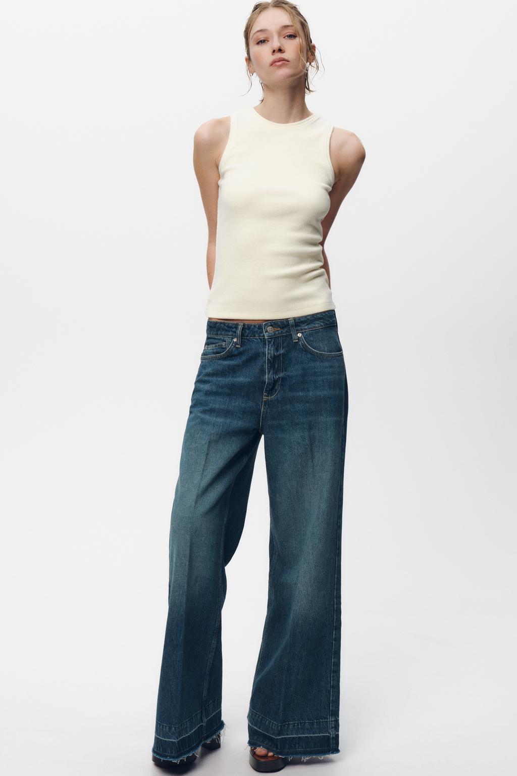 

Z1975 широкие джинсы с высокой посадкой ZARA, средне-синий