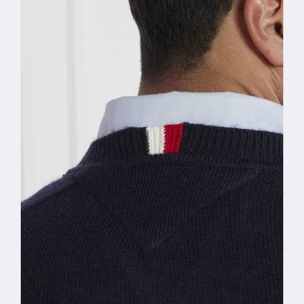 Свитер стандартного кроя из шерсти мериноса Multi htr с круглым вырезом Tommy Hilfiger, синий — фото 4
