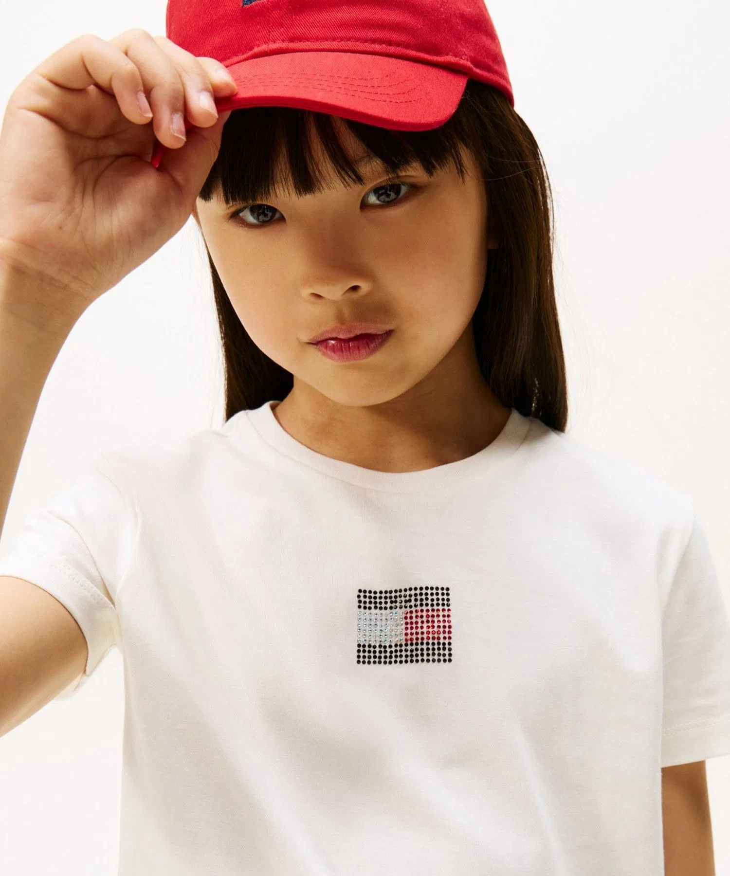 Футболка для девочек TOMMY HILFIGER с логотипом и стразами белая — фото 2