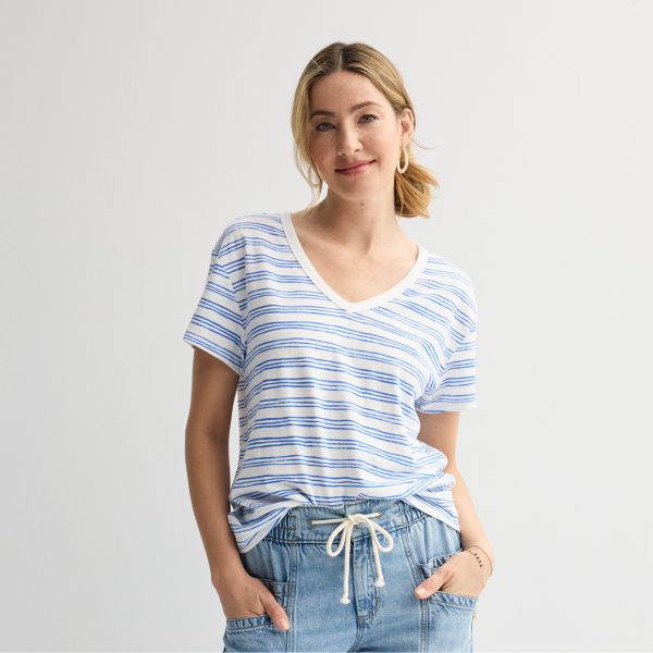 

Женская свободная футболка с V-образным вырезом Sonoma Goods For Life, цвет varied blue stripe