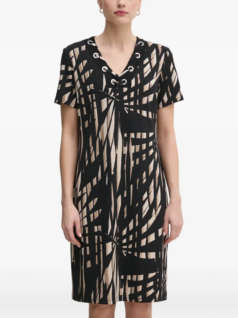 

Платье с V-образным вырезом и ажурным узором Joseph Ribkoff, черный