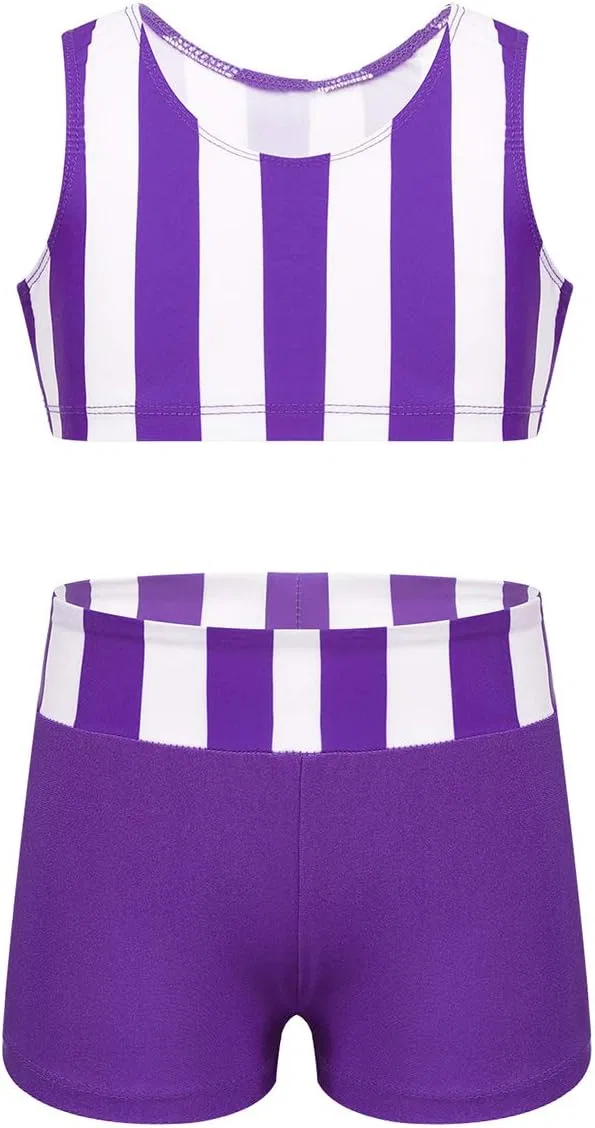 Детский спортивный комплект из топа и шорт, YiZYiF, Zo Striped Purple