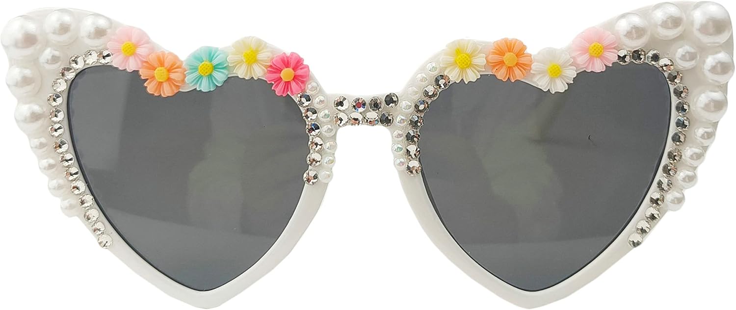 

Солнцезащитные очки Willochra в форме сердца со стразами, модные женские солнцезащитные очки с бриллиантовым блеском для вечеринки, жемчужные солнцезащитные очки с кристаллами, White