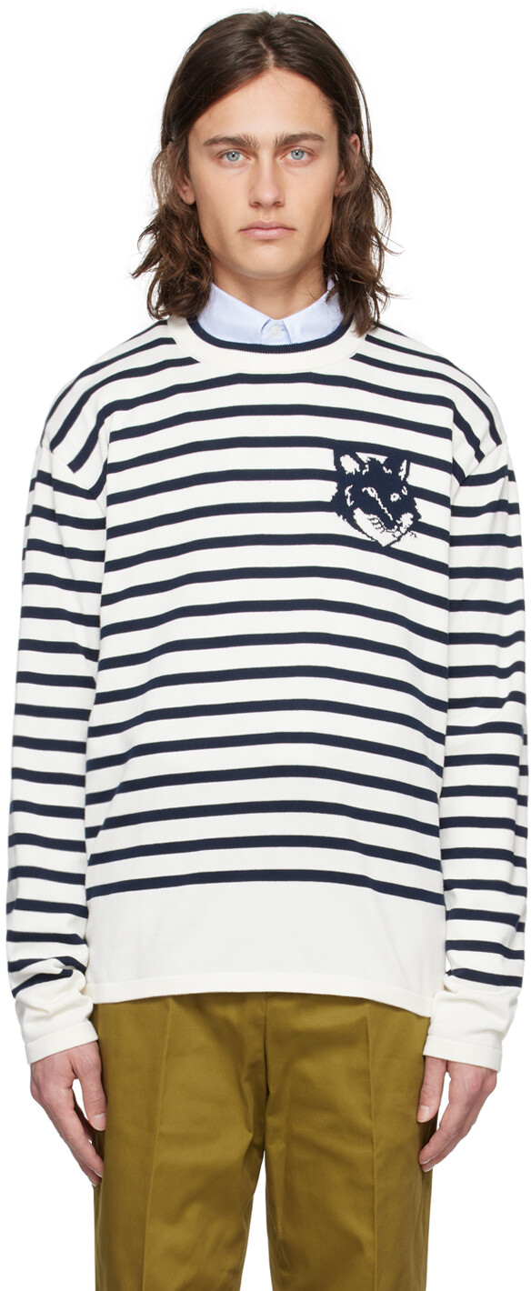 

Бело-синий свитер с интарсией Maison Kitsune