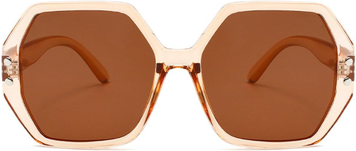 

Солнцезащитные очки в стиле ретро: многоугольные квадратные, винтажные шестиугольные, с крупными заклепками, модные очки с защитой от УФ-излучения UV400 для женщин и мужчин mincl, Brown