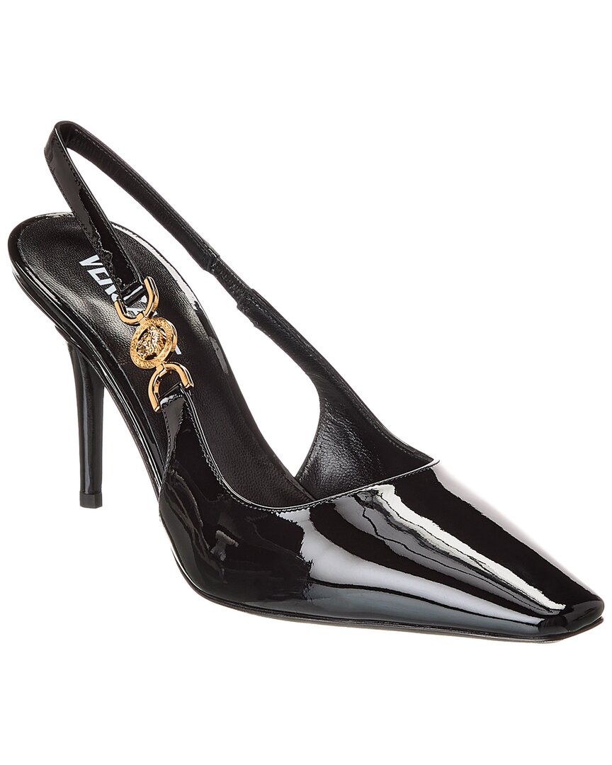 Патентованные туфли-лодочки Versace Slingback, черный