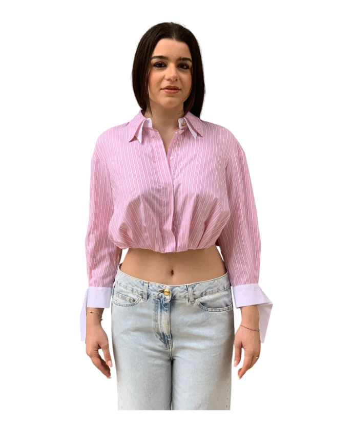 

Полосатая рубашка из поплина с узлом на спине. Elisabetta Franchi, розовый