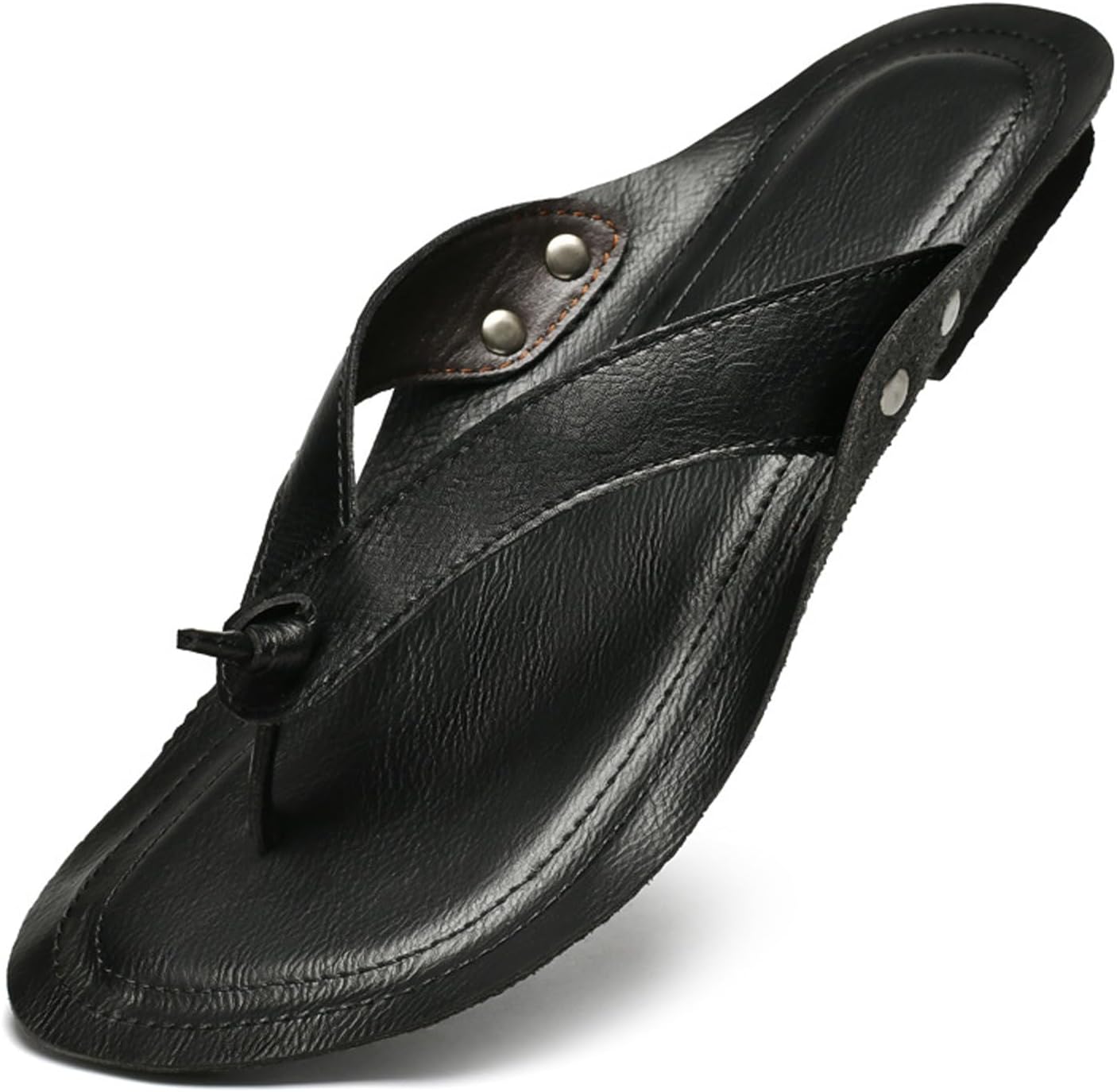 

Мужские шлепанцы из натуральной кожи, ретро стиль, удобные пляжные сандалии на плоской подошве, летние нескользящие шлепки Amazideal, черный