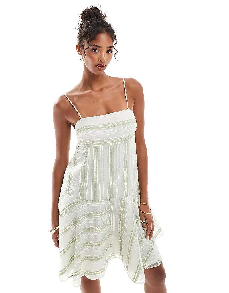 

Мини-платье ASOS DESIGN с квадратным вырезом и подолом-косичкой из выжженной органзы в полоску