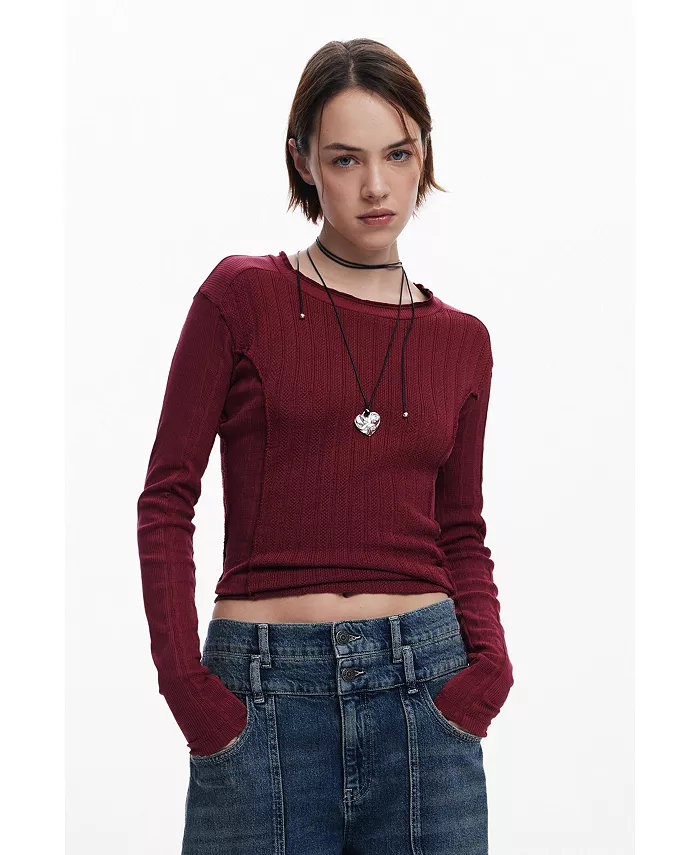 

Швы женской хлопковой футболки Desigual, красный