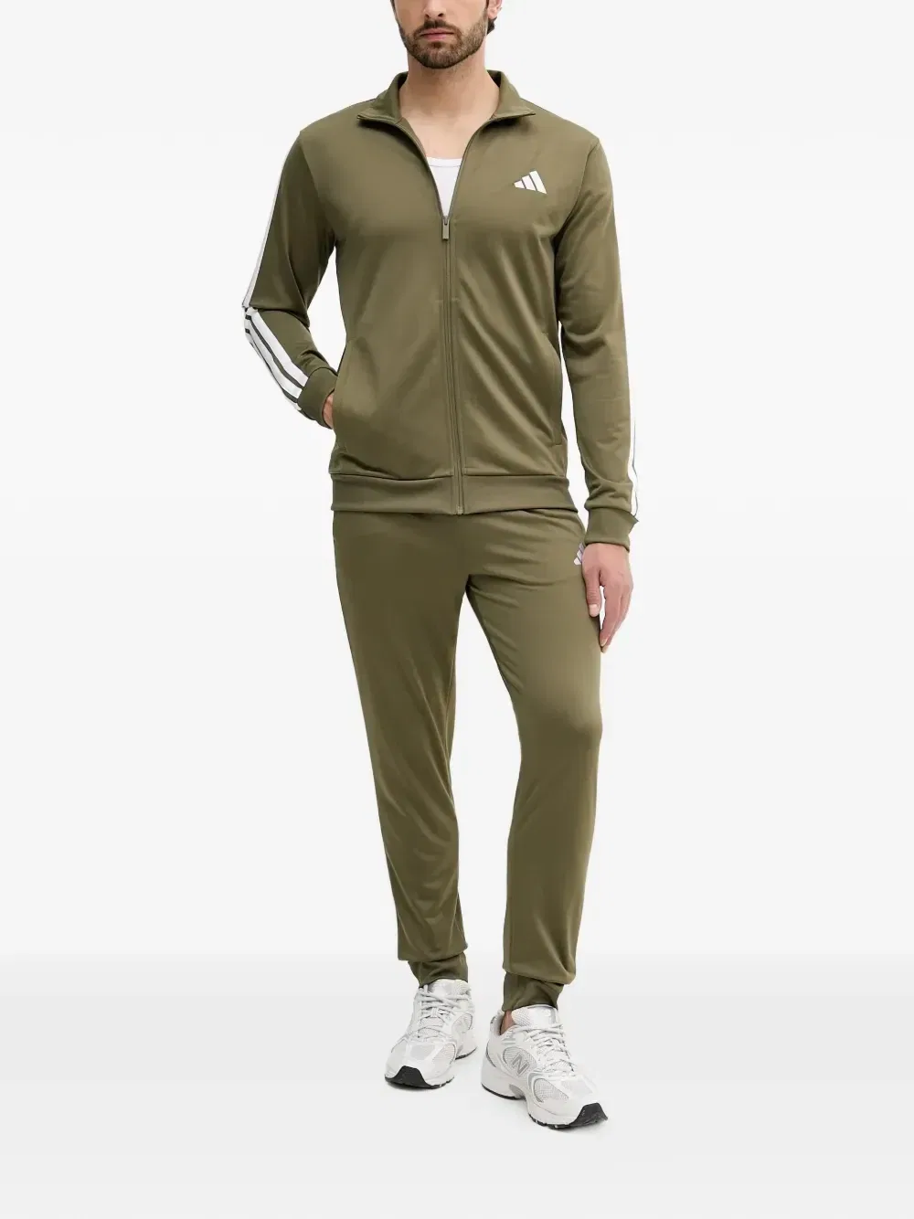 Спортивный костюм Essentials на молнии с принтом логотипа Adidas, зеленый — фото 2
