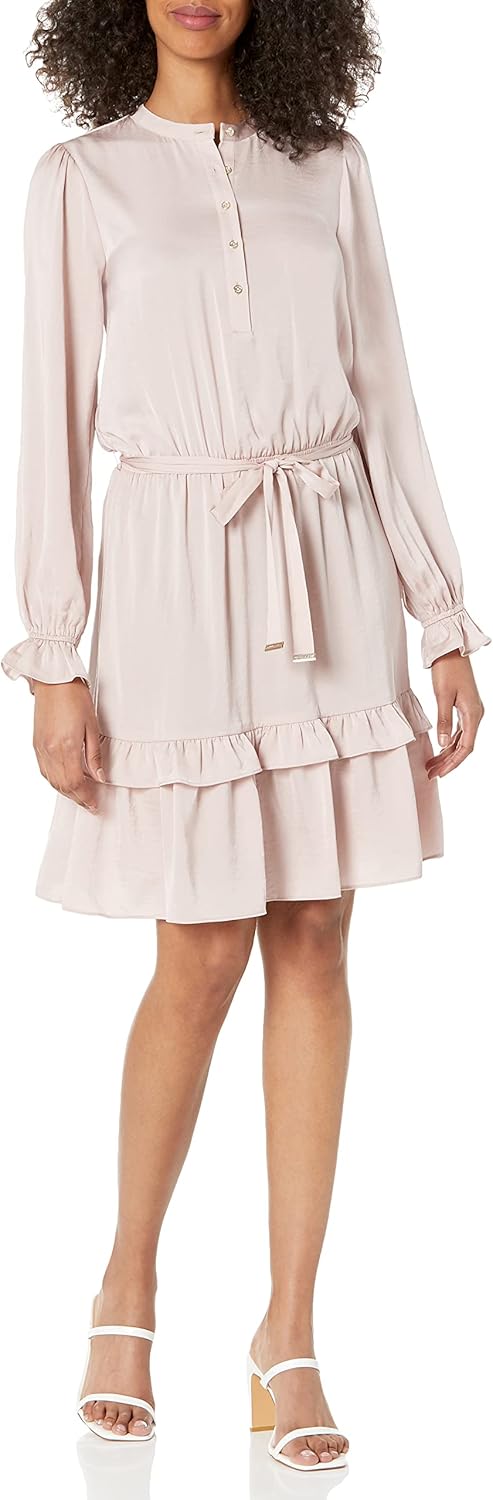 

Tommy Hilfiger Женское платье Tommy Hilfiger с длинными рукавами, пуговицами спереди и юбкой с воланом, Bermuda Pink