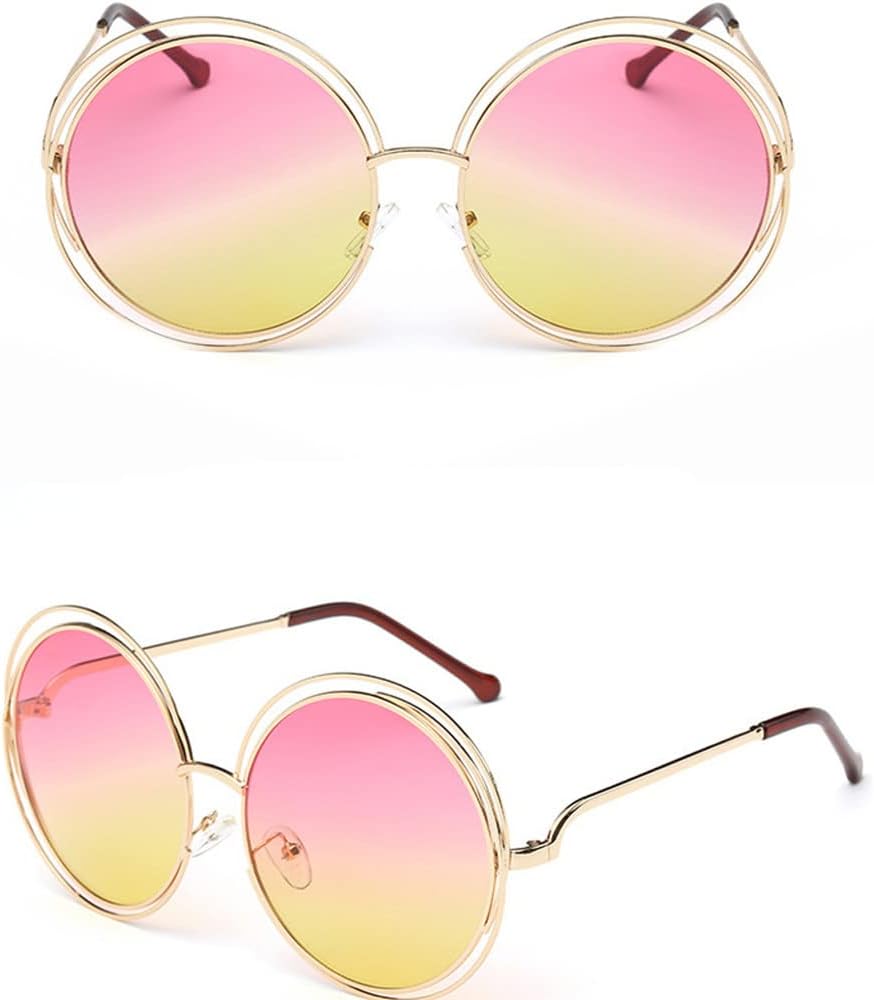

Винтажные круглые солнцезащитные очки большого размера с крупными линзами и зеркальным покрытием, дизайнерские, в металлической оправе, женские солнцезащитные очки LXLHWN, 5-gold-pinkyellow