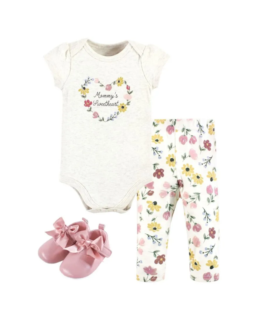 Хлопковый боди, брюки и комплект обуви Hudson Baby, Soft Painted Floral