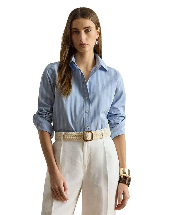 Классическая полосатая рубашка из плотной ткани Ralph Lauren, Blue/White
