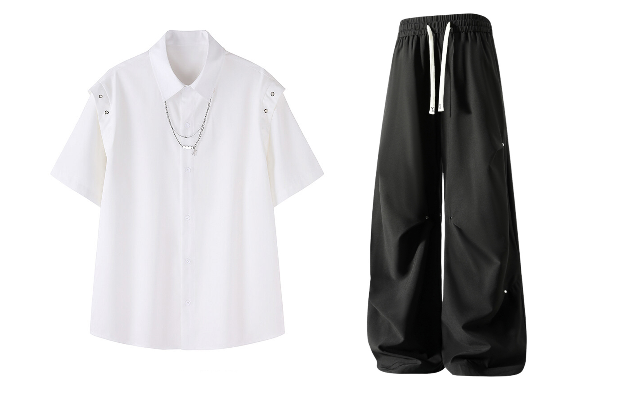 

Повседневная спортивная одежда Unisex Lapel Thin X1617, белый shirt+черный stud ice silk pants