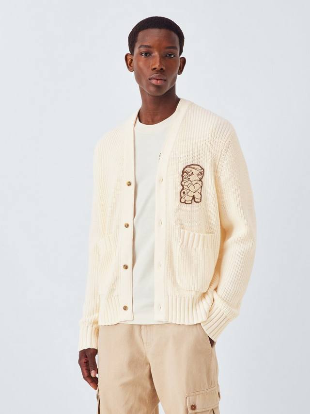 

Хлопковый ребристый бейсбольный кардиган John Lewis x LABRUM, Ecru