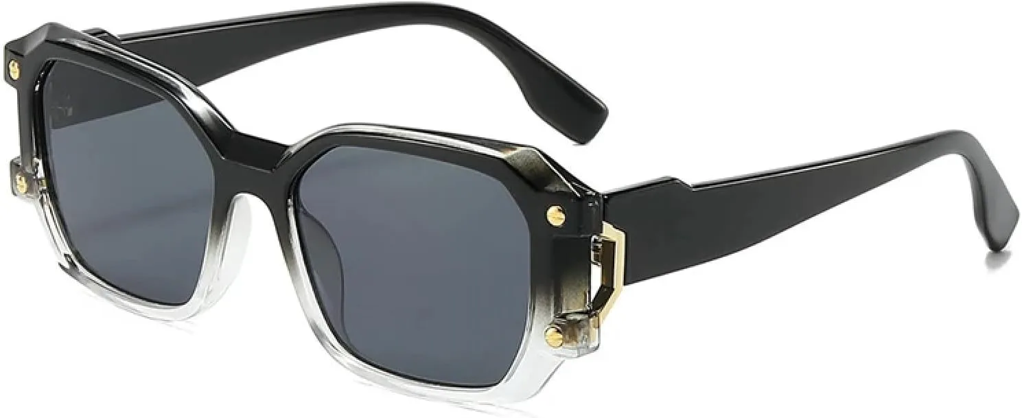 

Модные двухцветные женские солнцезащитные очки в стиле ретро с заклепками, мужские трендовые очки с защитой от УФ-излучения UV400 HHZZYVY, Black Clear Gray