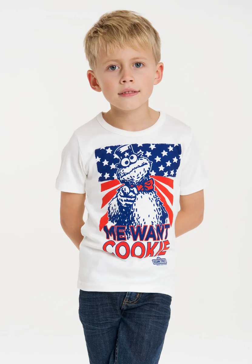 Футболка Logoshirt "Cookie Monster - Me Want Cookie" с крутым принтом Cookie Monster спереди, белый — фото 2