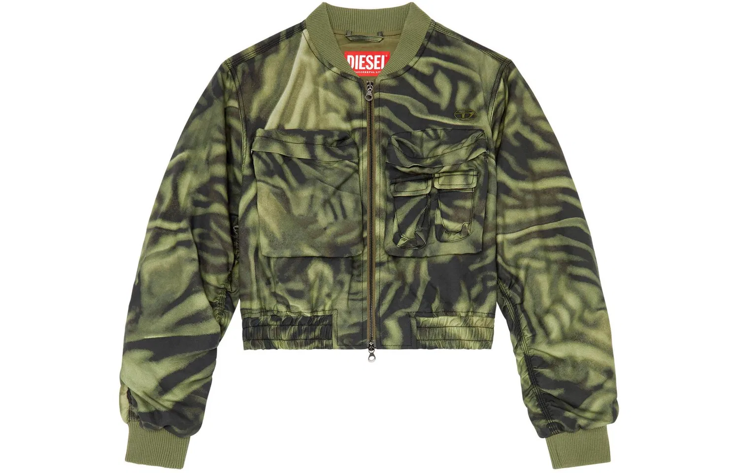 Куртка-бомбер укороченная G-Khlow с абстрактным принтом DIESEL, Black Green
