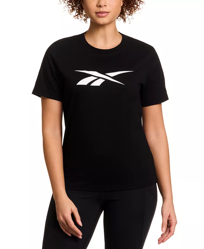 

Женская хлопковая футболка с логотипом и принтом Crewneck Reebok, черный