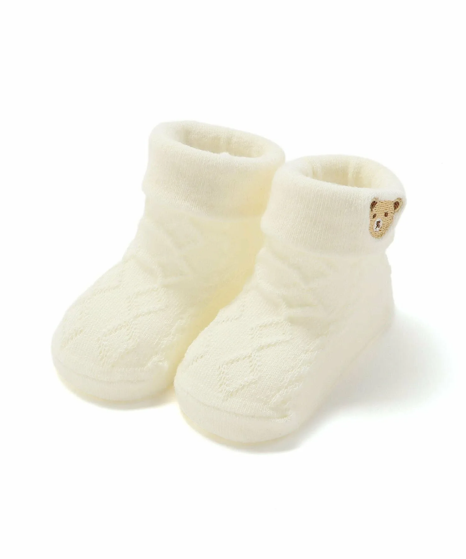Носки с вышитым медведем, отворачивающиеся от края (8–13 см) Fillot de bebe reduction, Off white