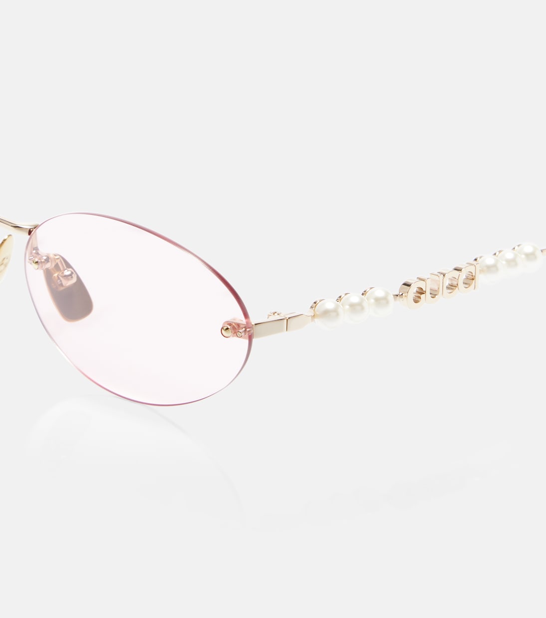 Овальные солнцезащитные очки с логотипом Gucci, Gold-Gold-Pink — фото 2