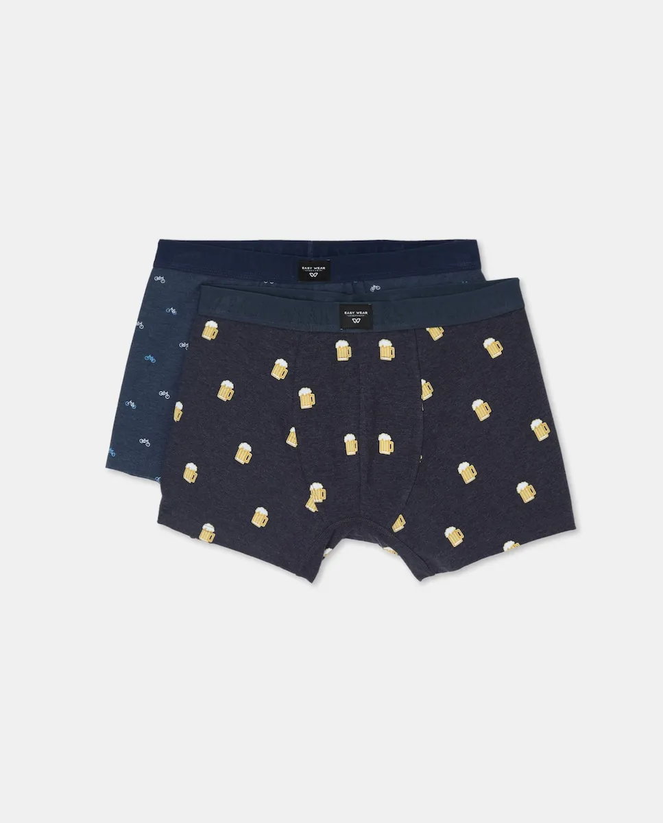 

Набор из двух мужских эластичных боксеров с принтом Easy Wear, темно-синий