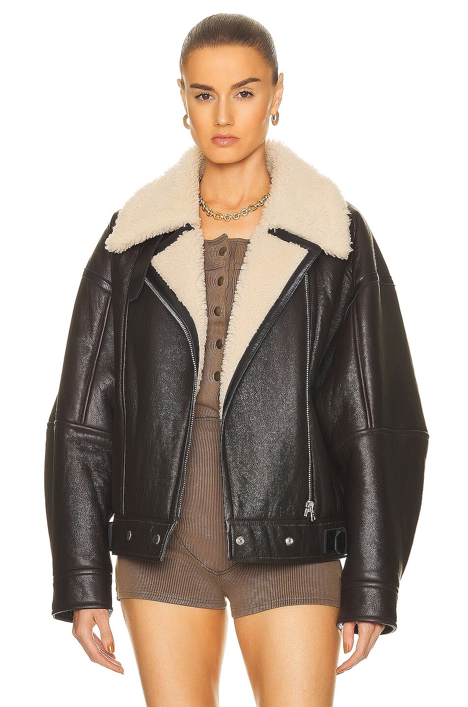 

Байкерская куртка Acne Studios, цвет Dark Brown & Beige