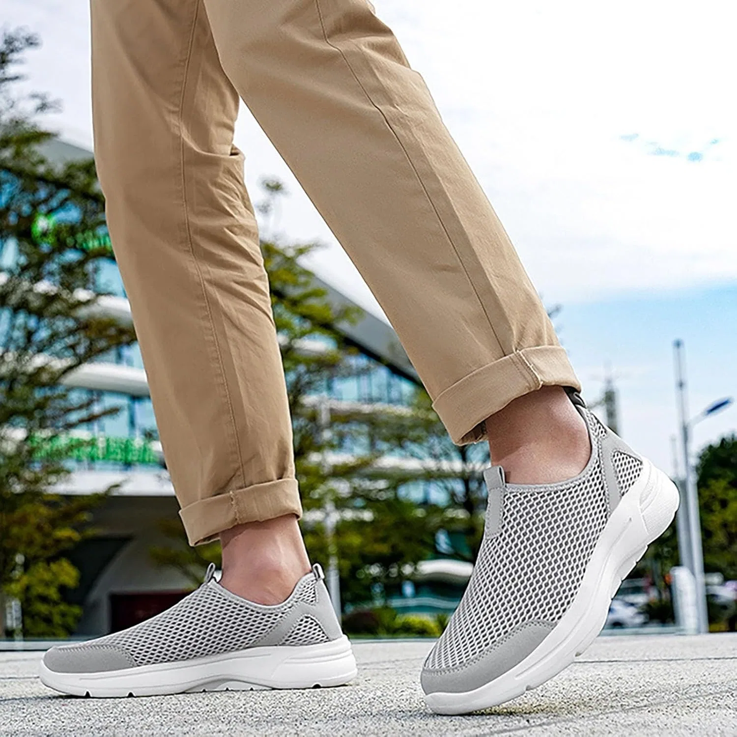 Herren Slipper Atmungsaktive Sneaker, Leicht Walkingschuhe Bequem Laufschuhe Für Freizeit, Walking Freizeitschuhe Fahrschuhe Кроссовки без шнуровки для занятий спортом на открытом воздухе с сеткой для фитнеса Schuhe Generic, Grau — фото 3