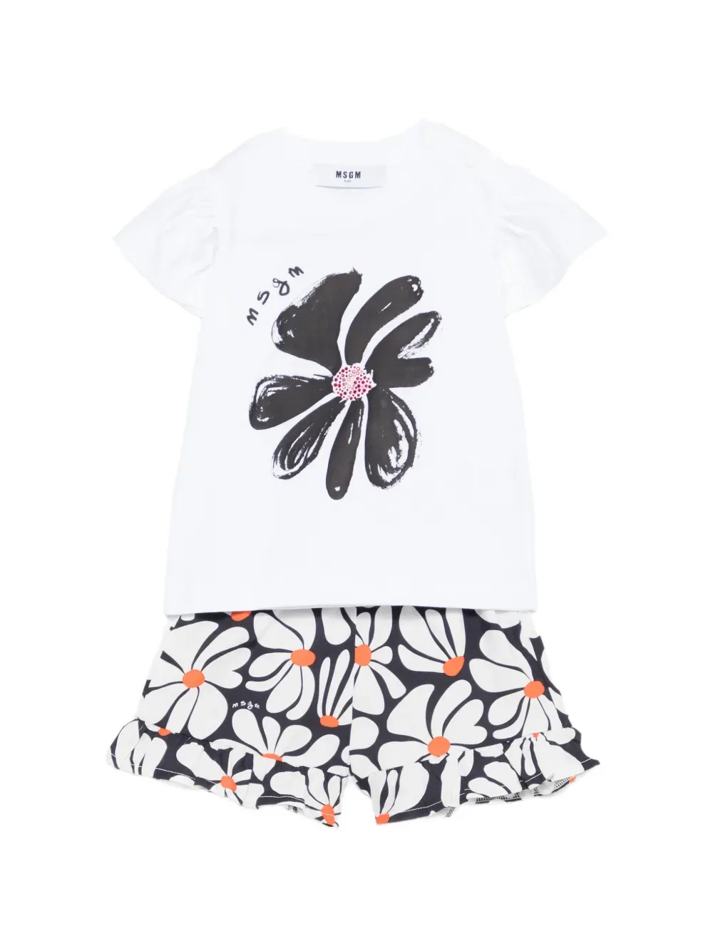 Короткий комплект с цветочным принтом Msgm Kids, белый