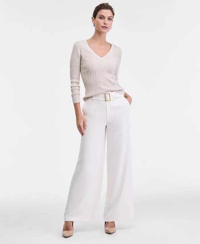 

Женские брюки с поясом и высокой талией широкого кроя I.N.C. International Concepts, загар/бежевый