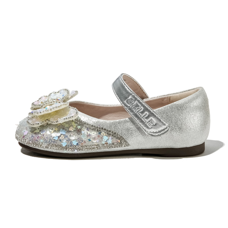 

Нескользящие легкие низкие детские кожаные туфли для детей 3-7 лет BELLE BABY, серебро