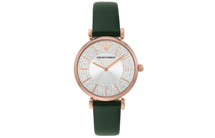 

EMPORIO ARMANI Часы наручные кварцевые с кожаным ремешком, 32 мм, серебристый циферблат, женские, AR11517