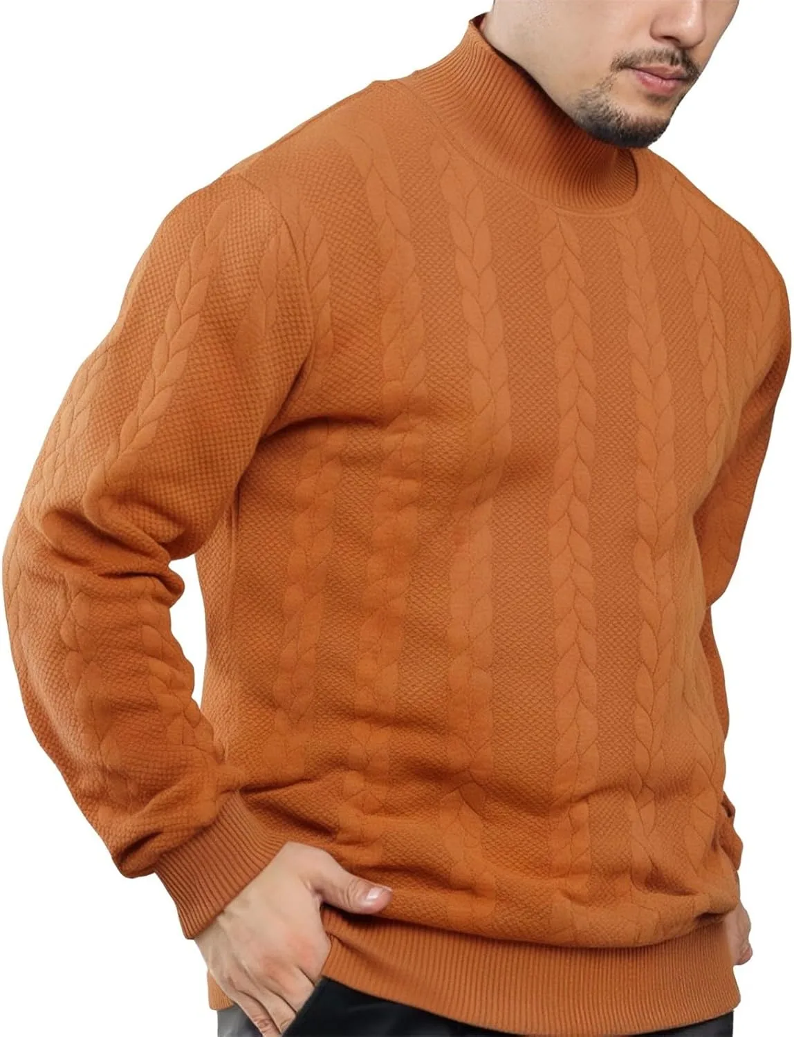 

Мужской свитер CRNTCEM с косой вязкой и воротником-стойкой