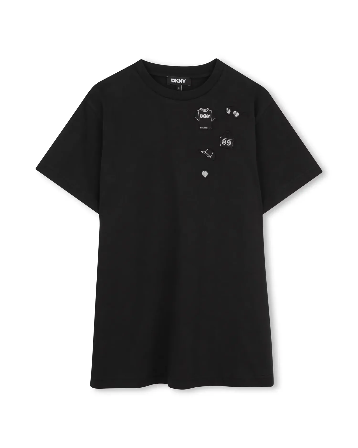 Платье для девочки из гладкого хлопка DKNY, черный